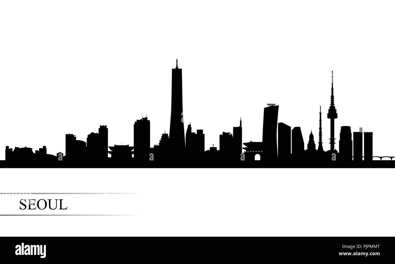 Seoul City Skyline Silhouette Hintergrund, Vector Illustration Stock Vektor