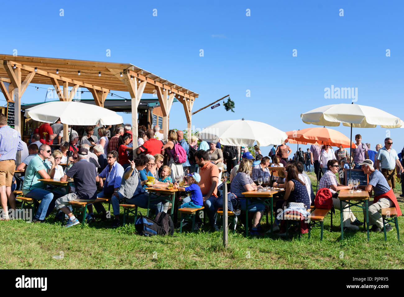 Hartberg: Weinberg, Bar am Festival "genussmeile" zusammen 1. Wiener Wasser Wanderweg, Weinbau Unternehmen mit eigenen Bars, Besucher, Wiener Stockfoto