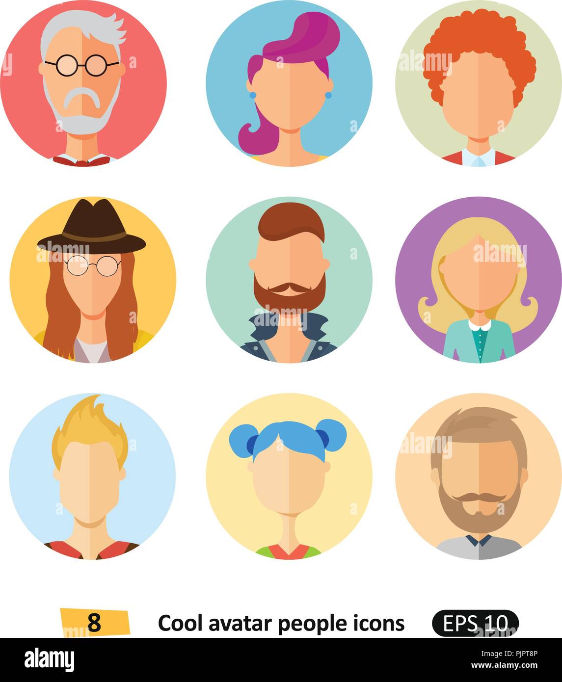 Satz von cool Avatare flachbild Symbole unterschiedliche Kleidung, Farben  und Frisuren modern und einfach flach Cartoon Stil für App  Stock-Vektorgrafik - Alamy