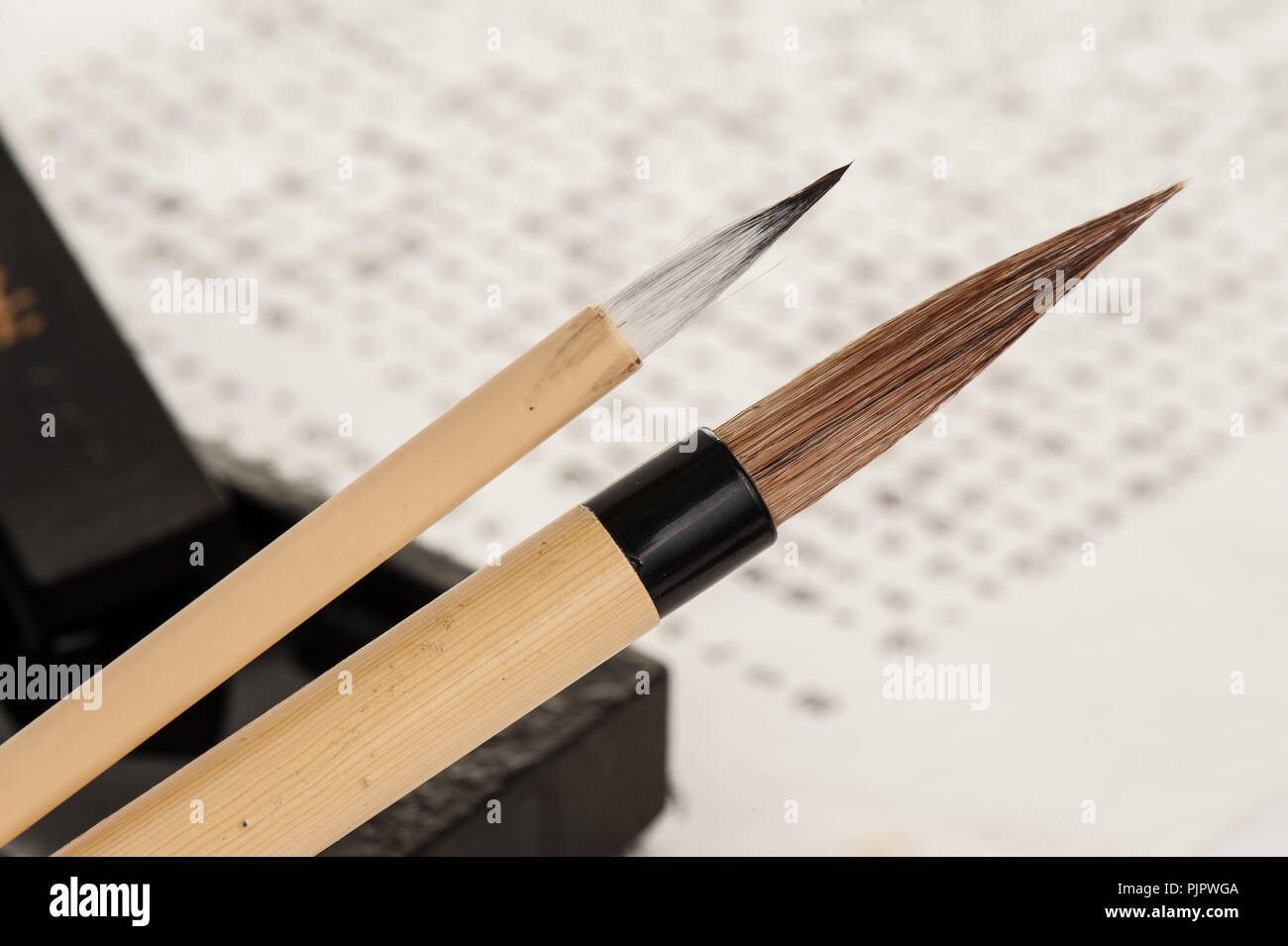 Die traditionellen Japanischen Schrift schreiben Bürste, Pinsel, Chinesische Schrift Bürste Stockfoto