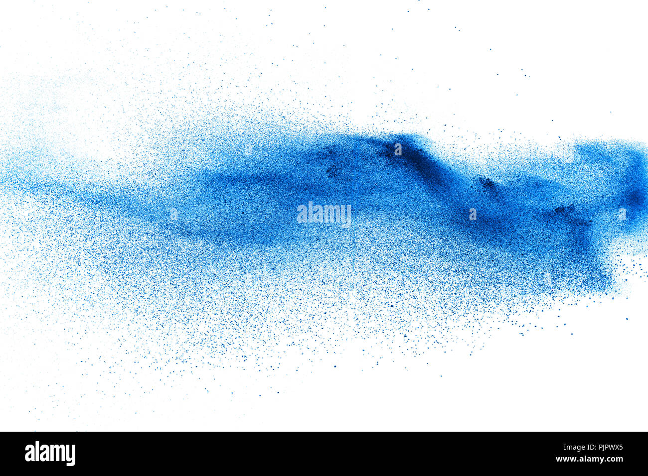 Blaue Farbe Staubpartikel splash auf weißem Hintergrund. Stockfoto