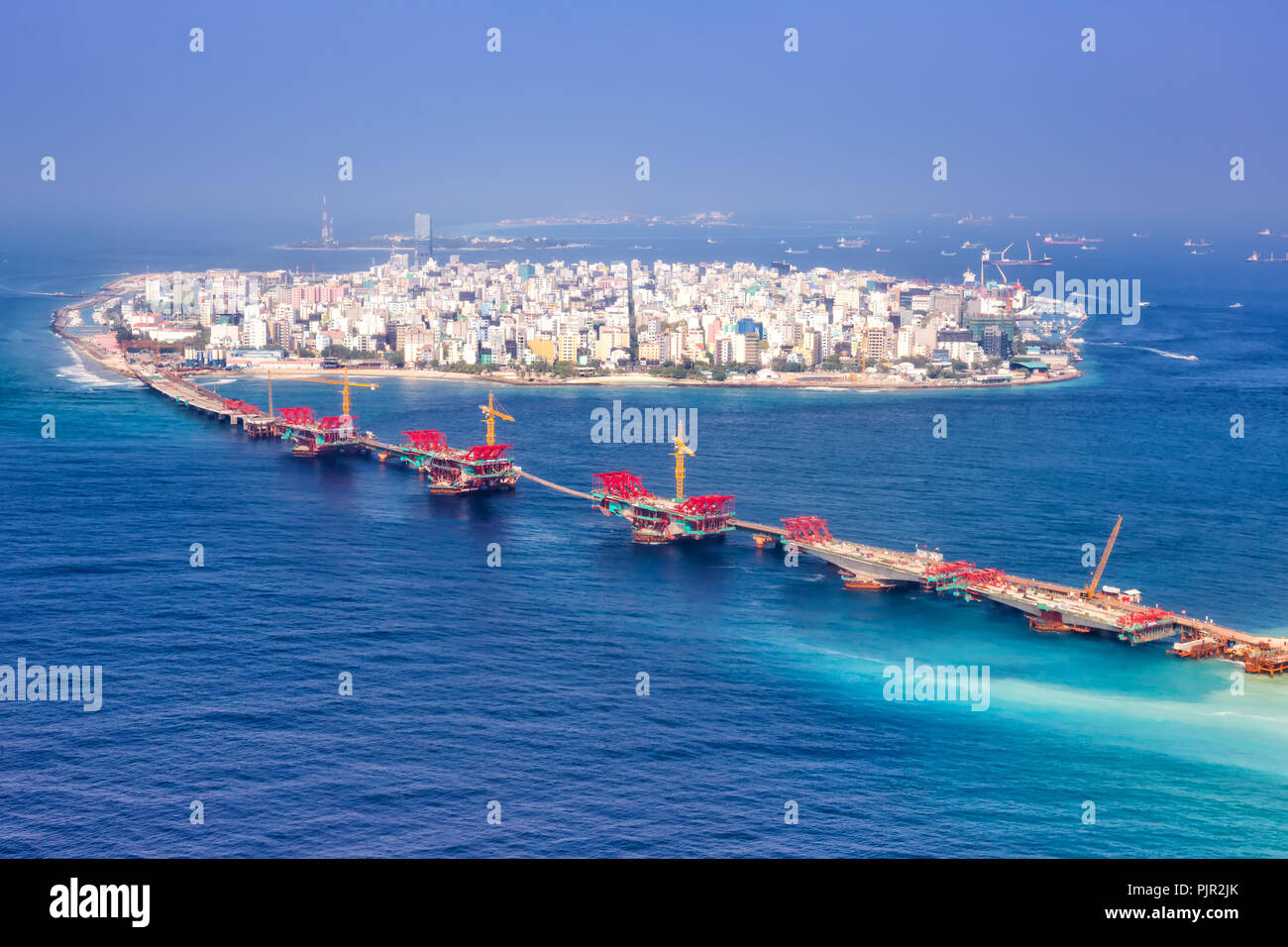 Malediven Hauptstadt Male Island ocean Brücke Luftbild Meer Stockfoto