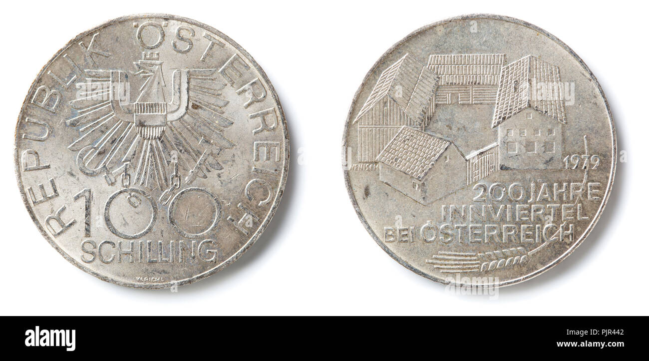 Vorder- und Rückseite eines hundert Schilling besondere Münze aus Österreich. Stockfoto