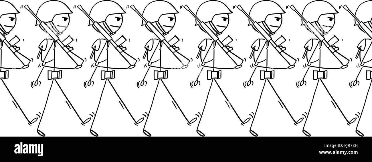 Cartoon des modernen Soldaten marschieren auf Parade oder in den Krieg Stock Vektor
