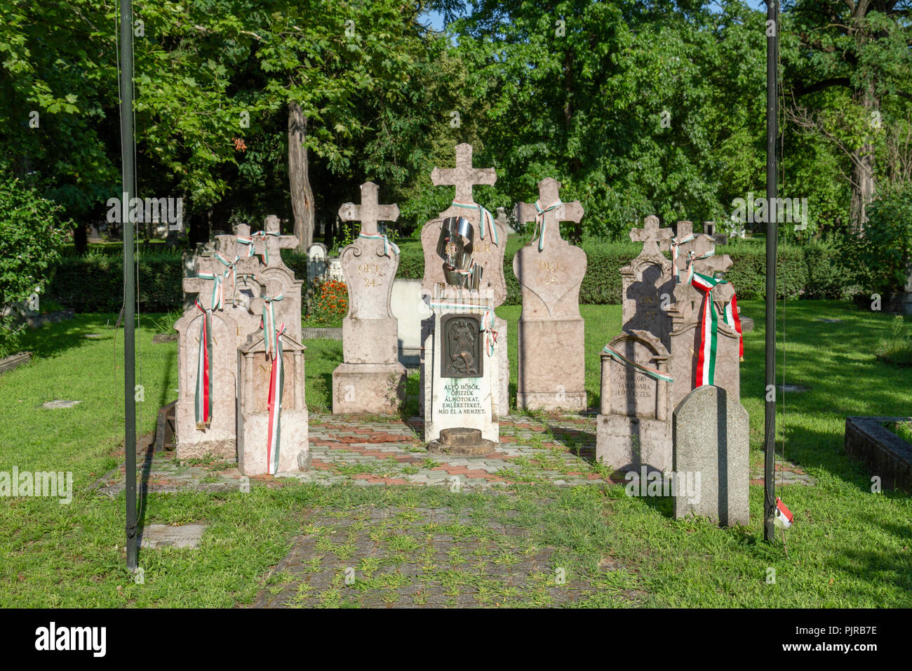 Gräber aus der Ungarischen Revolution im November 1956 in der Kerepesi Friedhof (Fiume Straße nationalen Friedhof), Budapest, Ungarn. Stockfoto