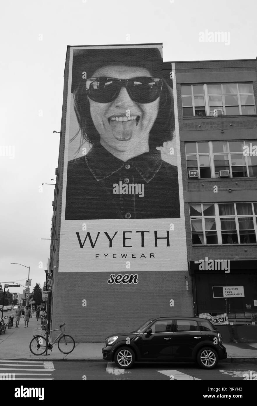 Wandmalerei Kunst im Osten Williamsburg in Brooklyn. Die bushwick Kollektiv hat vielfältige Sammlung von Street Art in Brooklyn. Stockfoto