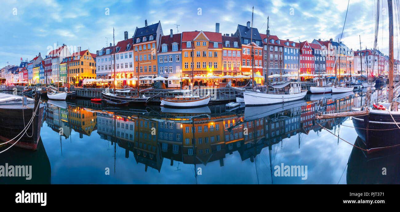 Panorama von Nyhavn in Kopenhagen, Dänemark. Stockfoto