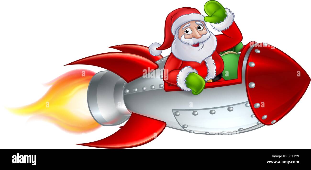 Santa Rakete Schlitten Weihnachten Cartoon Stock Vektor