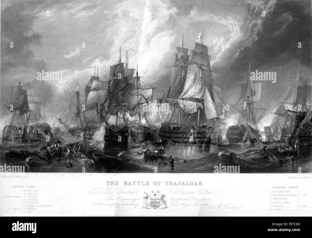 Schlacht von Trafalgar Stich von William Miller nach C Stanfield 200 dpi. Stockfoto