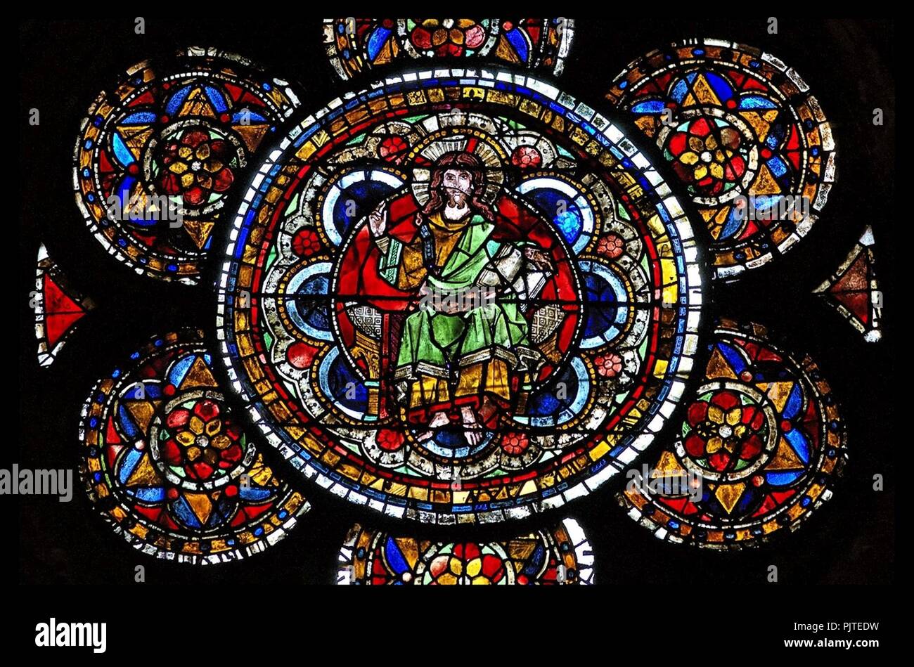 Bas-Côté Sud, baie III Vie de la Vierge et Enfance du Christ, le Christus enseignant (1250-1270). Stockfoto