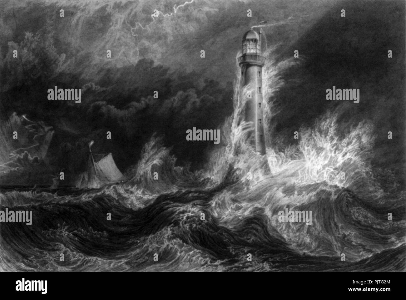 Bell Rock Leuchtturm während eines Sturms cph. 3b 18344. Stockfoto