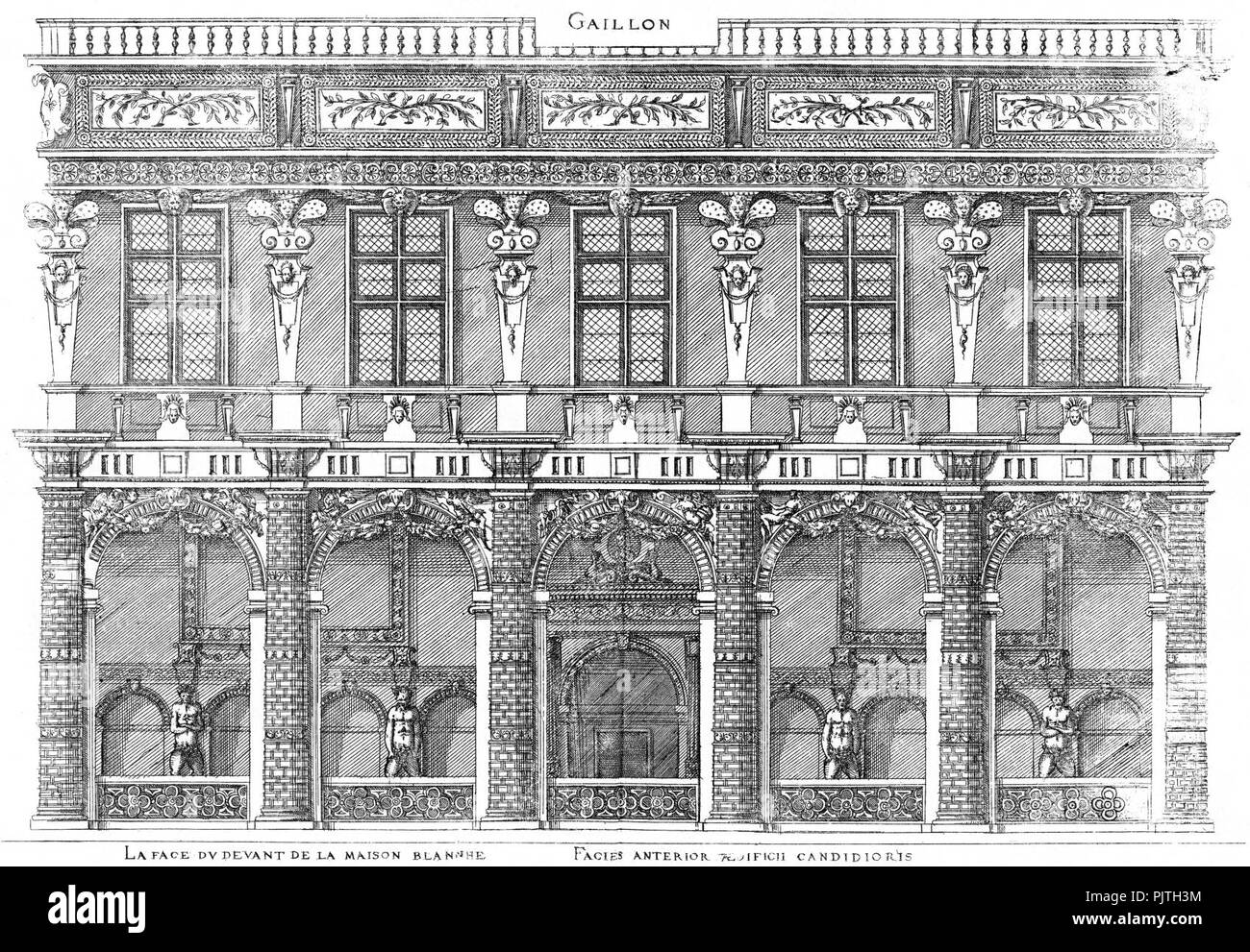 Bastiments v1 (Gregg 1972 p88)-Gaillon Fassade des Maison Blanche. Stockfoto