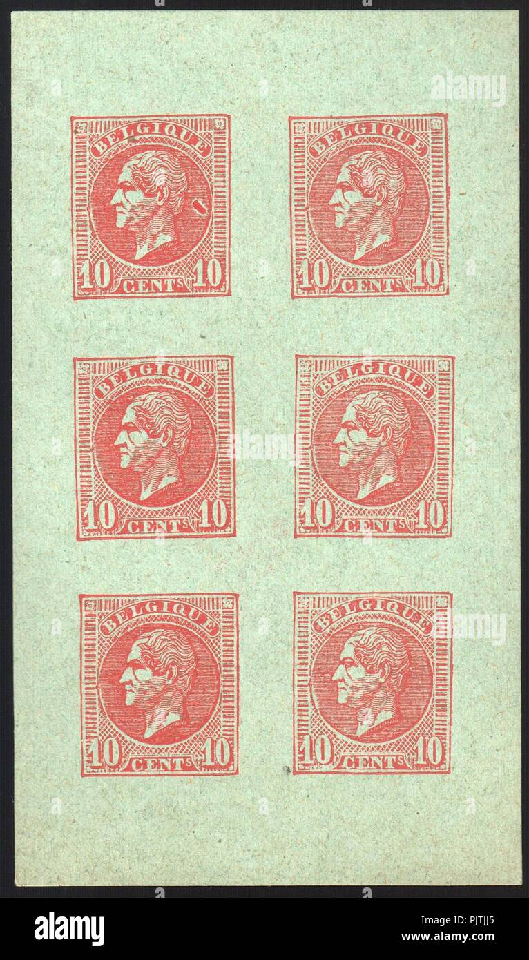 Belgien 1865-1866 10 c Leopold I. Essays von Charles Wiener Carmine. Stockfoto