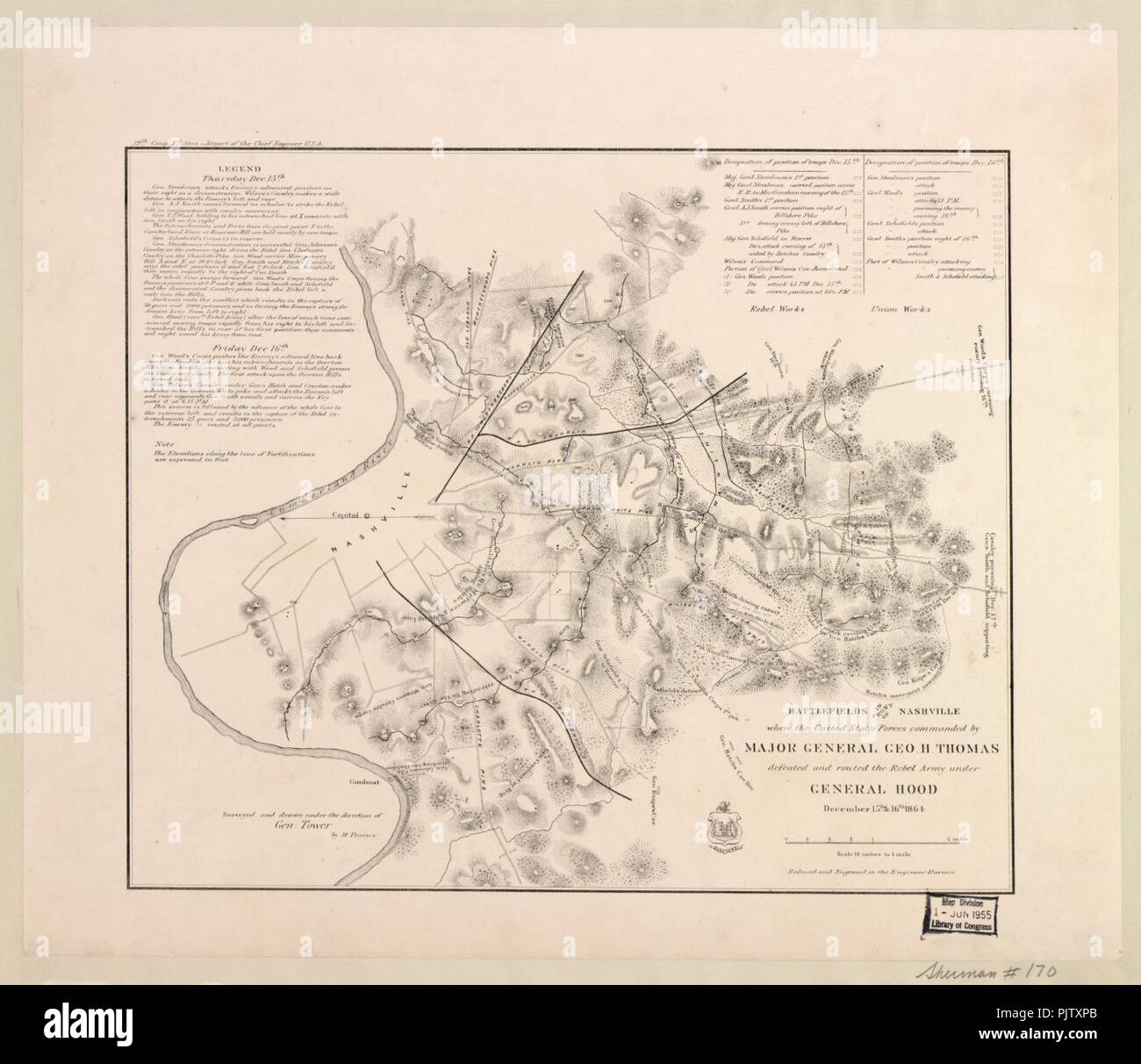 Schlachtfelder vor Nashville, wo die Vereinigten Staaten Streitkräfte unter dem Kommando von Major General Geo. H. Thomas besiegt und die rebellischen Armee unter General Haube verlegt, 15. & 16. Dezember 1864 Stockfoto