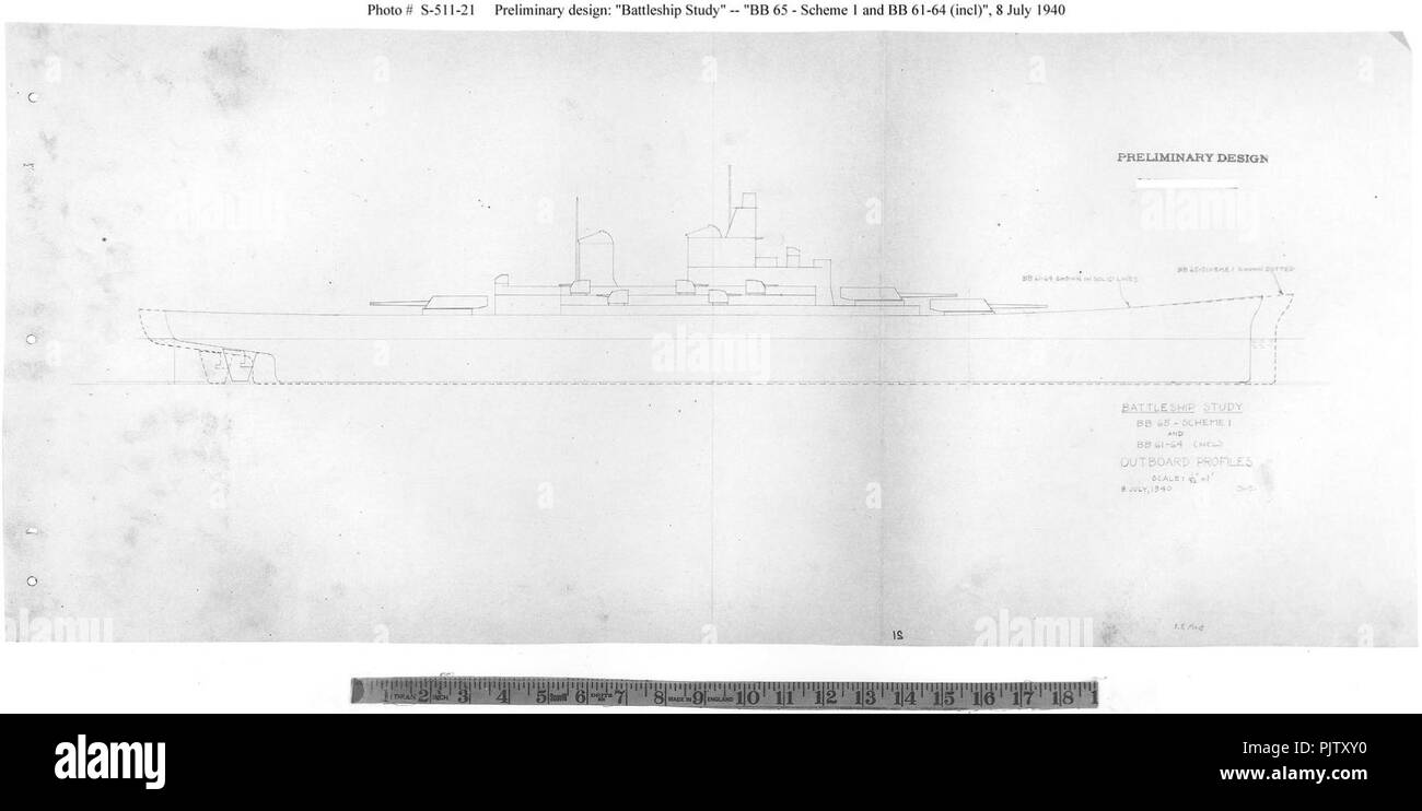 Schlachtschiff Studie, BB 65 - Schema 1 und BB 61-64. Stockfoto