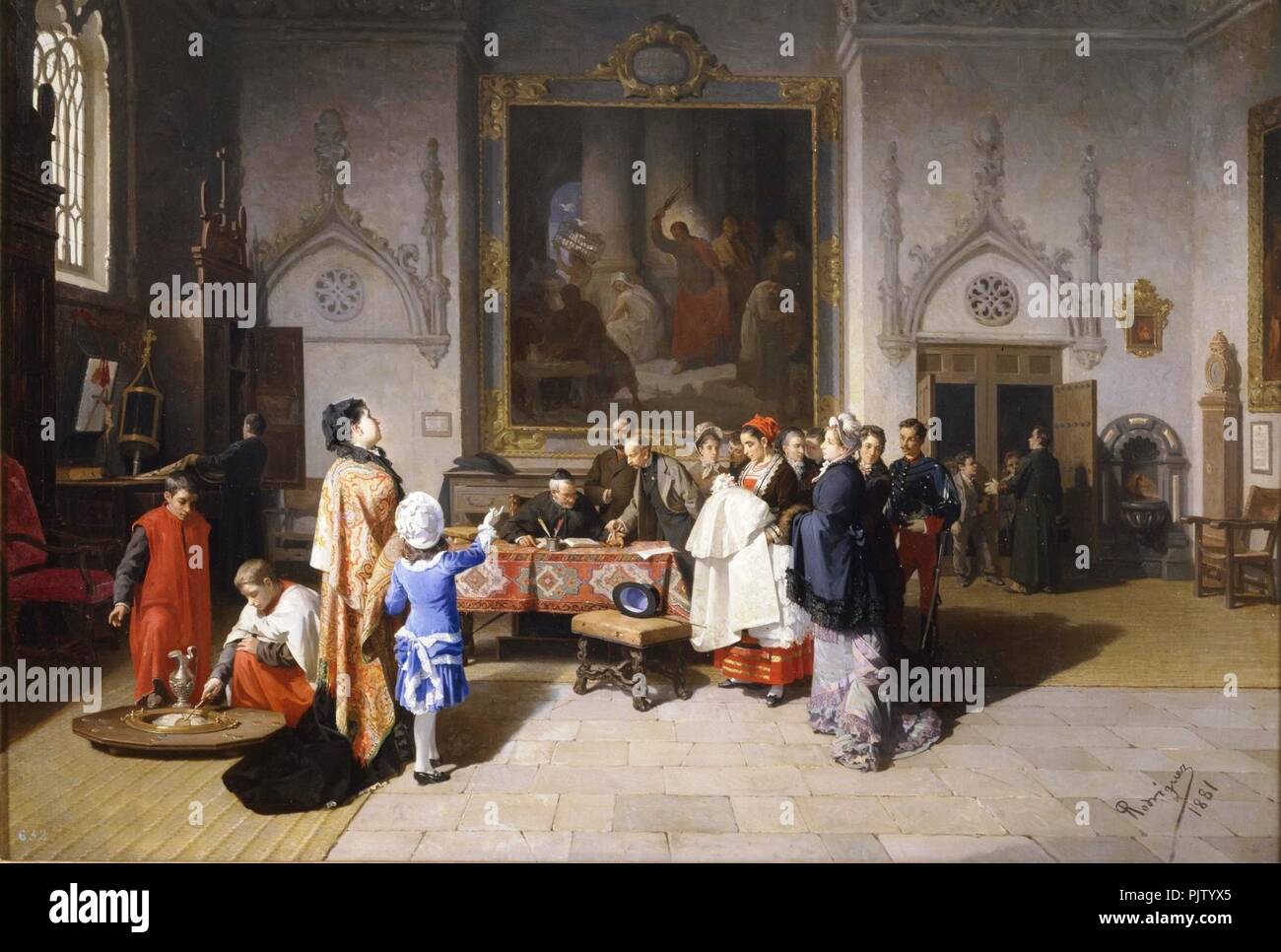 Bautizo en la sacristía de Pedro Rodríguez de la Torre (Museo del Prado). Stockfoto