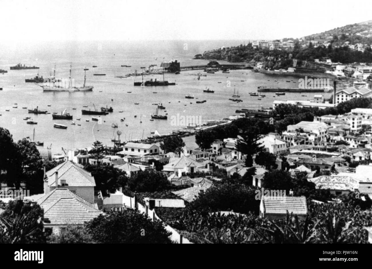 Die Bucht Baia do Funchal keine Meditation das Obras tun Segundo molhe do Porto, C. 1939. Stockfoto