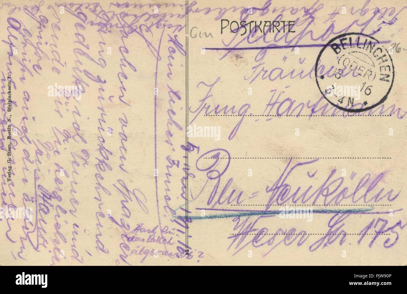 Bellinchen a. d. Oder, Ostbrandenburg - Armiers Gasthof, Bäckerei und Materialwarenhandlung; Stadtansicht von der Oder (zurück) Stockfoto