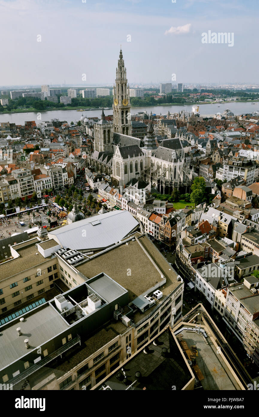 Panoramablick über Antwerpen, gesehen vom Dach der Boerentoren (Belgien, 31/08/2008) Stockfoto