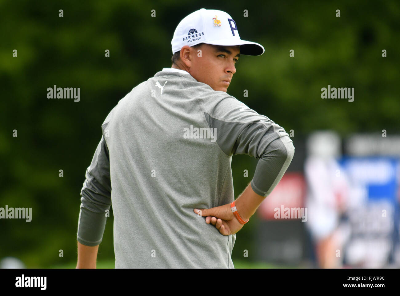 Pennsylvania, USA. Samstag, September 8, 2018: Rickie Fowler steht auf der 8. grün während der dritten Runde der BMW Championship an der Aronimink Golf Club in Newtown Square, Pennsylvania. Gregory Vasil/CSM Credit: Cal Sport Media/Alamy leben Nachrichten Stockfoto