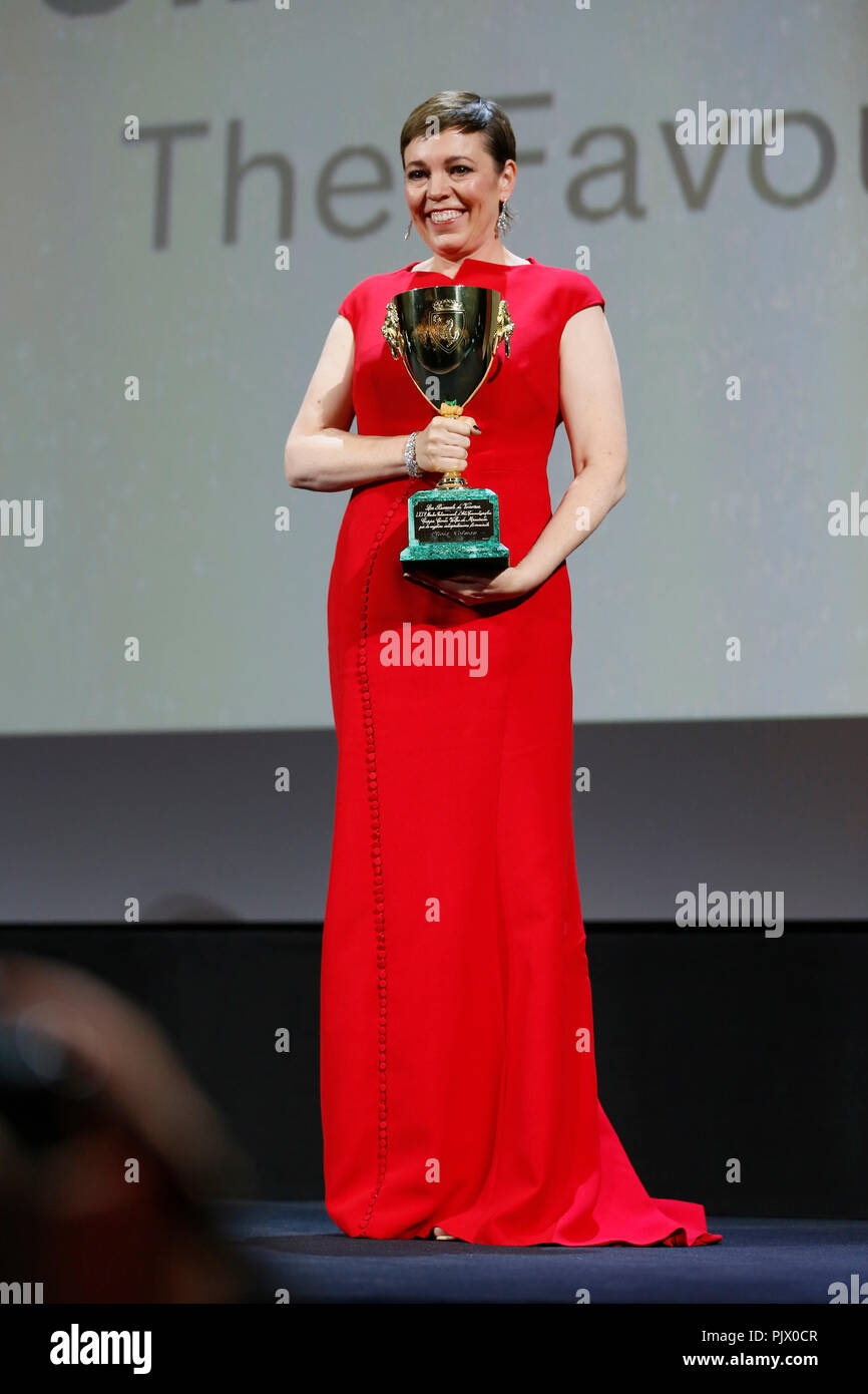 Venedig, Italien. 8. September 2018. Olivia Colman recives Coppa Volpi am 8. September 2018 in Venedig, Italien. (Von Mark Kap/Insidefoto) Credit: insidefoto Srl/Alamy leben Nachrichten Stockfoto