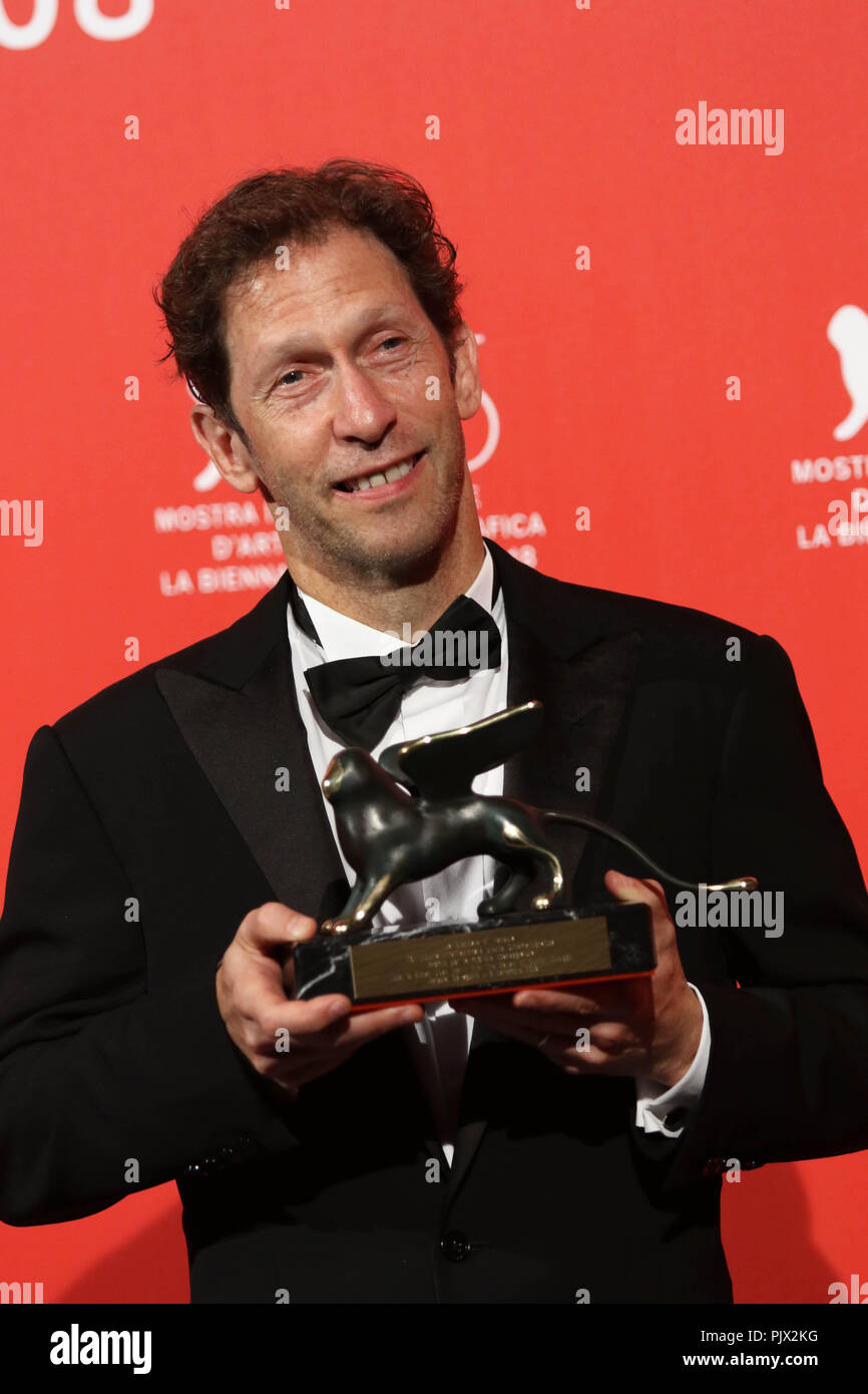 Venedig, Italien. 8. September 2018. Tim Blake Nelson Award für das beste Drehbuch mit Film "Die Ballade von Buster Scruggs" Regisseure Joel e Ethan Coen. 75. Internationalen Filmfestspielen Venedig Foto © ottavia Da Re/Sintesi/Alamy leben Nachrichten Stockfoto