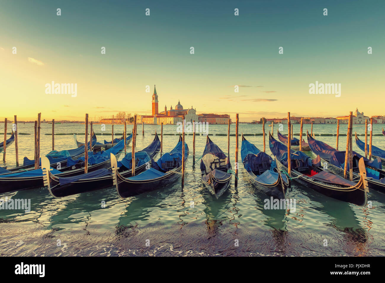 Venedig Sonnenaufgang. Vintage verarbeitet. Stockfoto