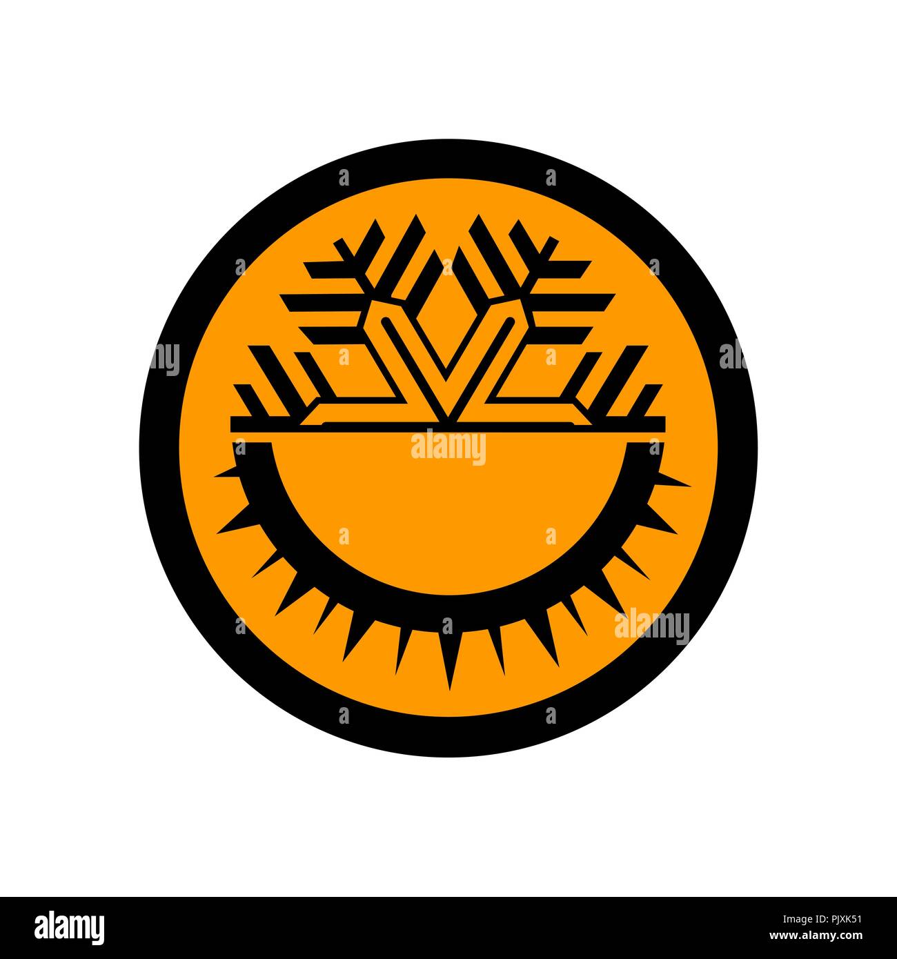 Warme und kalte runde Schild mit weißem Hintergrund. Temperaturausgleich Symbol. Sun und Schneeflocke Linienstil Symbole mit roten und blauen Teile des Kreises. Klima wir Stock Vektor