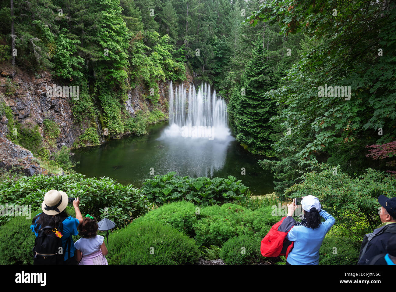 Das Ross Brunnen, die Butchart Gardens, Brentwood Bay, British Columbia, Kanada Stockfoto