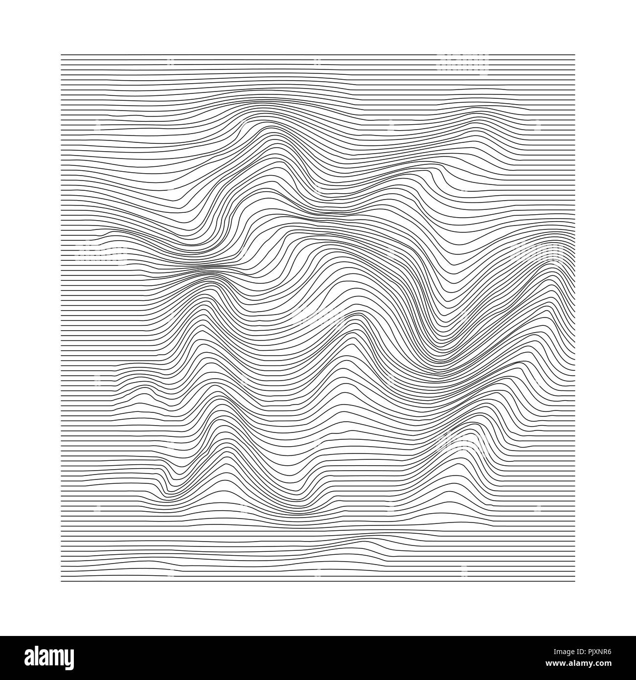 Abstrakte Bewegung geriffelte Oberfläche. Stripe Verformung Hintergrund. Verzerrte wave Schwarzweiß-Textur. Vector Illustration Stock Vektor