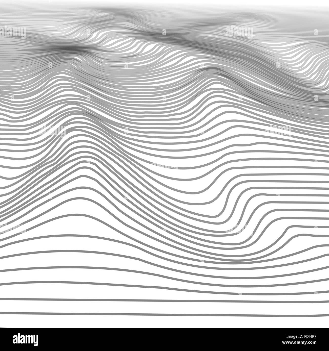 Abstrakte Wavy Stripe Drahtmodell Hintergrund. Digitale Cyberspace Berge und Täler. 3D-Technologie Abbildung Landschaft. Vektor Stock Vektor