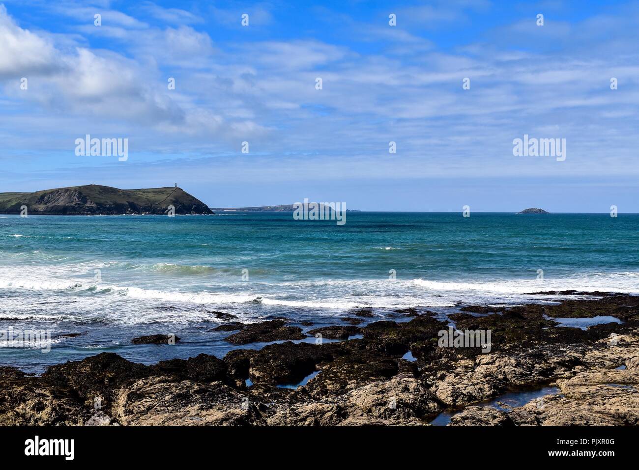 Schrittmotor und Trevose Head von polzeath. Stockfoto