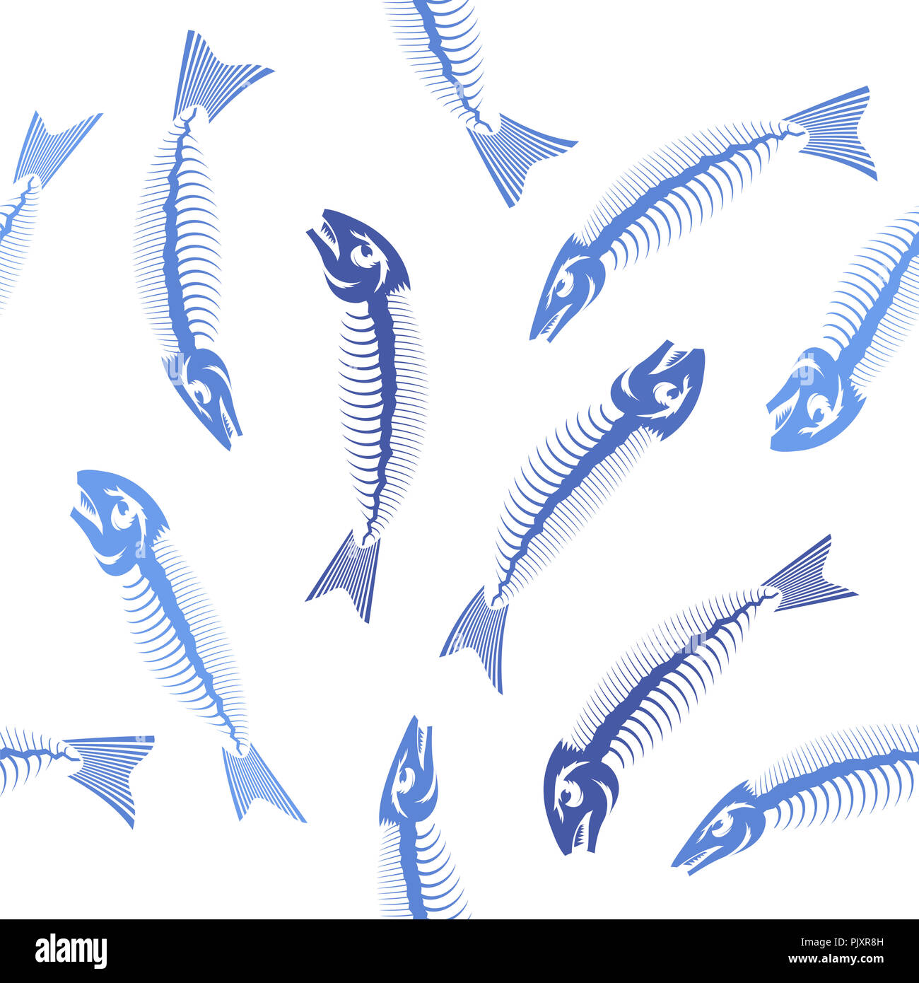 Blue Fish Bone Skelett nahtlose Muster. Meer Fische Symbole. Stockfoto