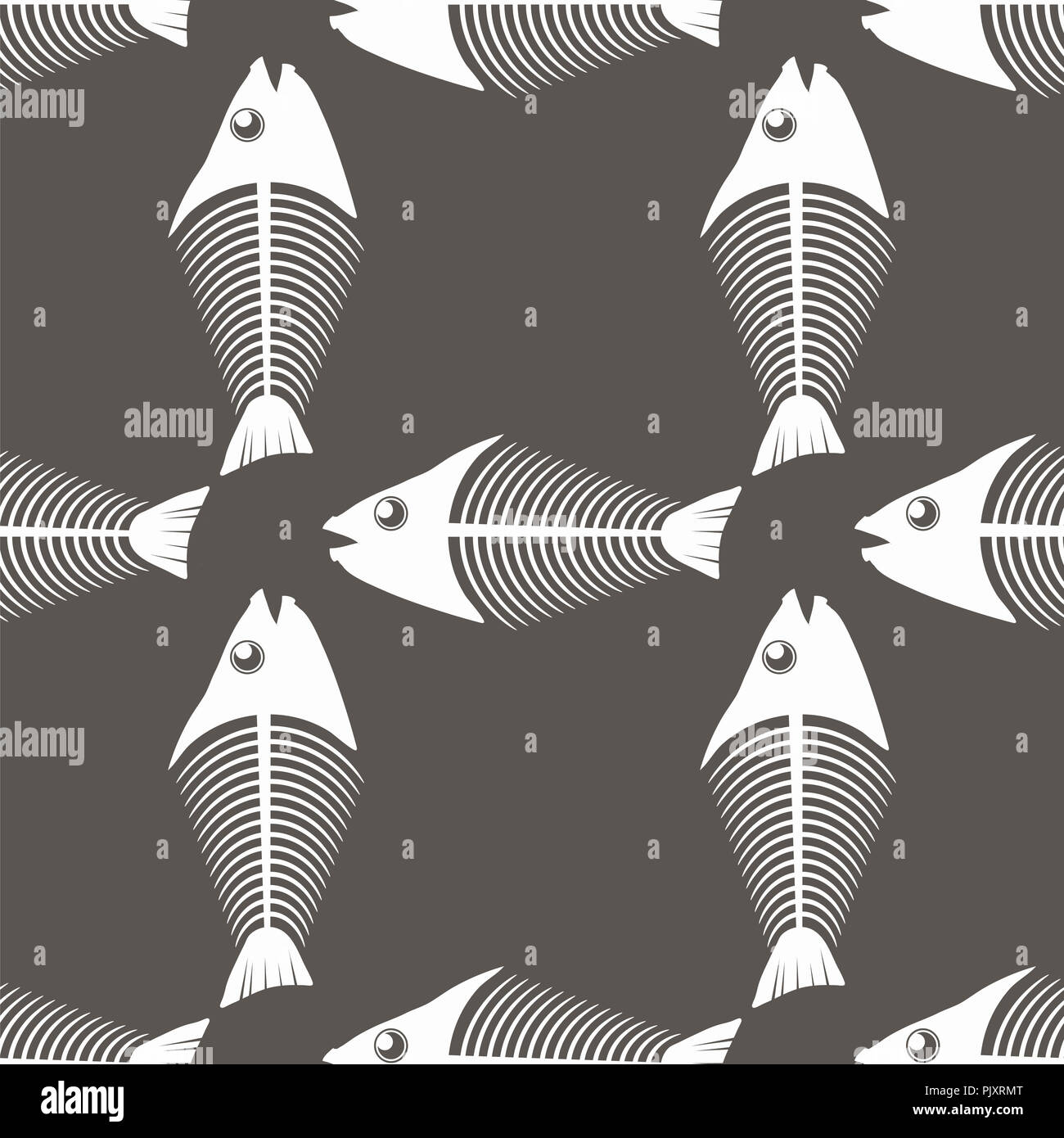 Fish Bone Skelett nahtlose Muster. Meer Fische Symbole. Stockfoto