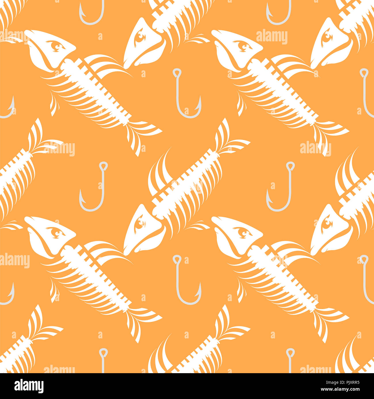 White Fish Bone Skelett nahtlose Muster. Meer Fische Symbole. Stockfoto