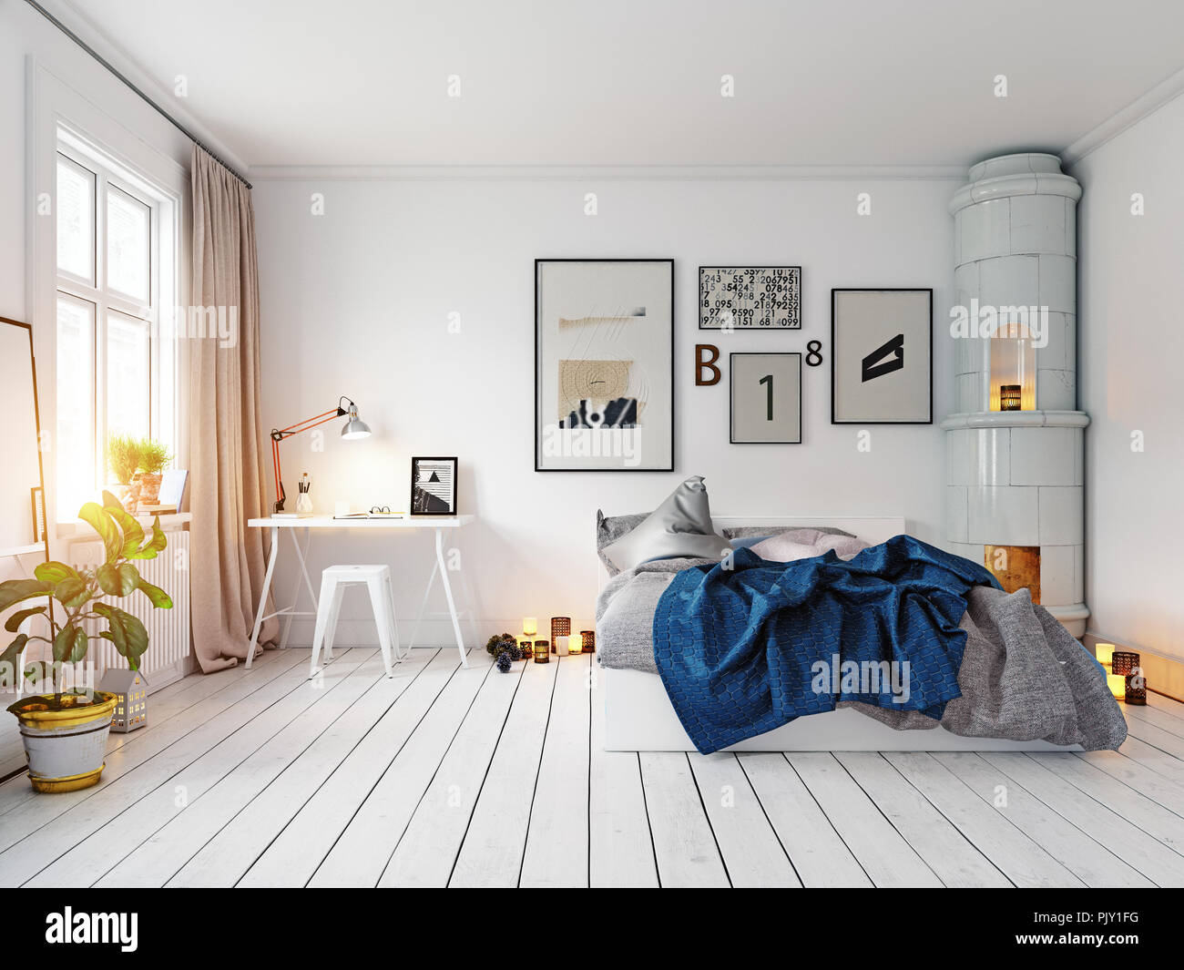 Modernes Schlafzimmer Innenraum. 3D-rendering Design Konzept Stockfoto