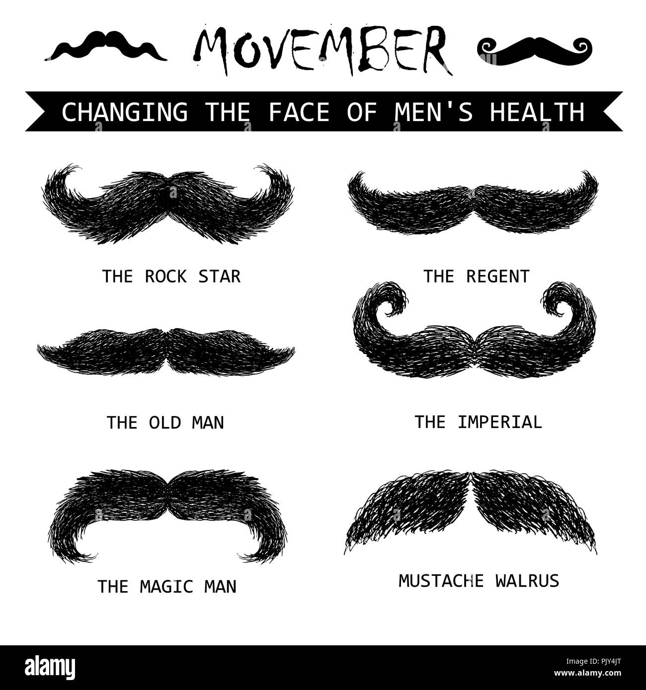 Bart oder Schnurrbart. Movember Vector Icons einstellen Stockfoto