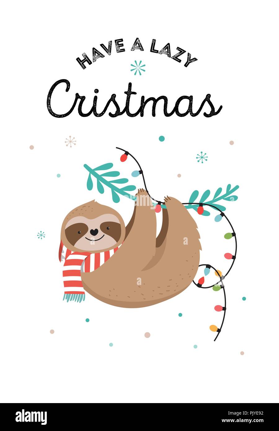 Cute Faultiere, lustige Weihnachten Illustrationen mit Santa Claus Kostüme, Hut und Schals, Grußkarten, Banner Stock Vektor