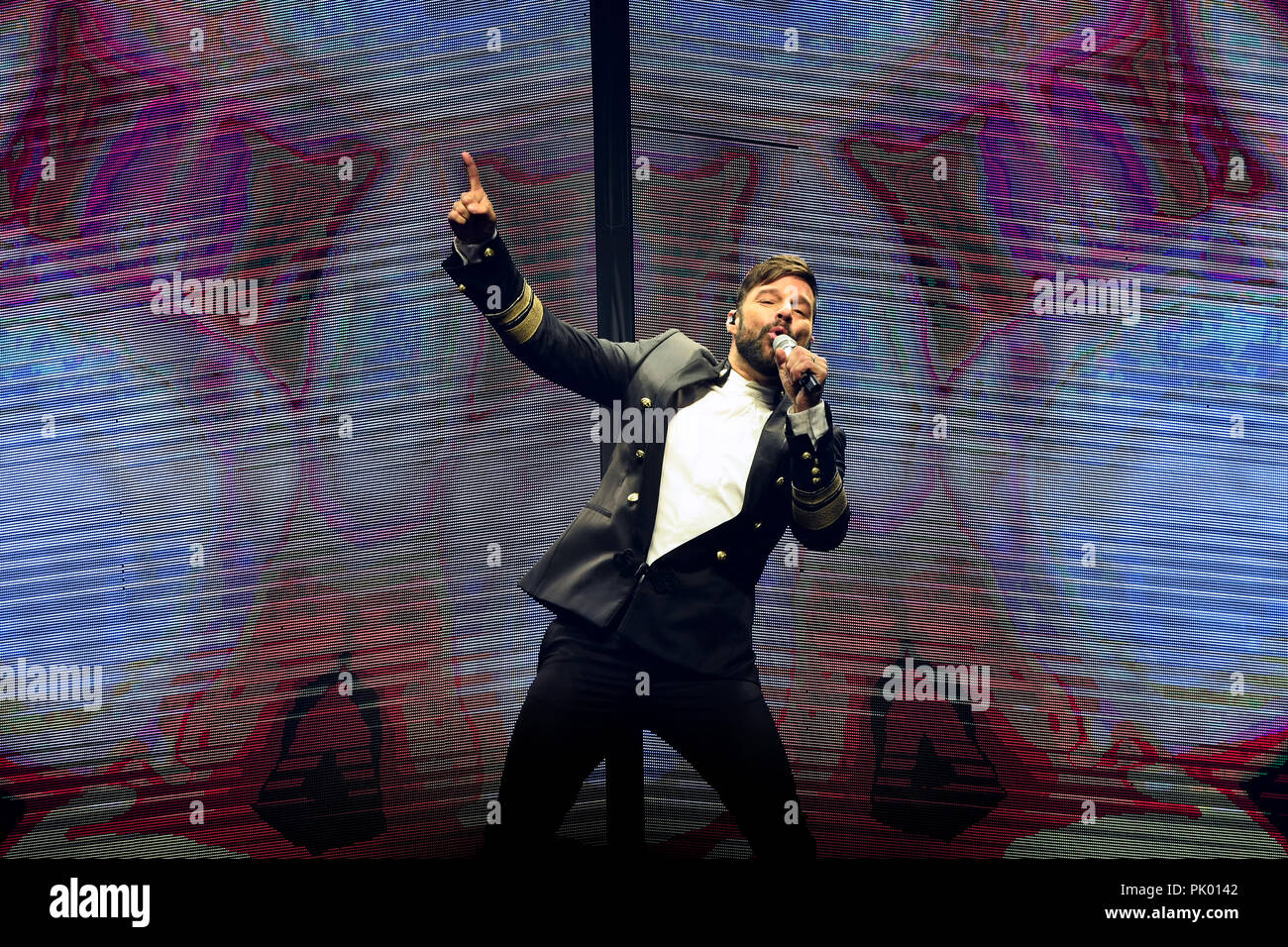 Prag, Tschechische Republik. 09 Sep, 2018. Puerto Rican Sänger Ricky Martin führt bei seinem Konzert in Prag, Tschechische Republik, am 9. September 2018. Quelle: Michal Krumphanzl/CTK Photo/Alamy leben Nachrichten Stockfoto