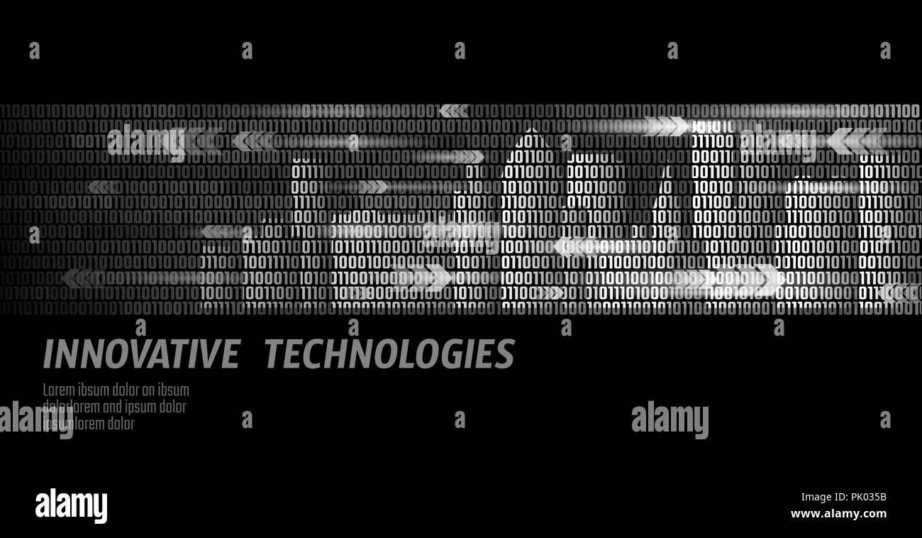 Smart City Intelligent Building Automation System Business Konzept. Der binäre Code Datenfluss Nummer. Architektur urbane Stadtbild Technologie Skizze banner Vector Illustration Stock Vektor