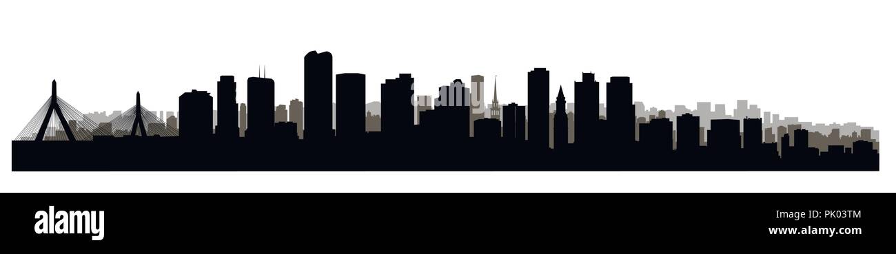 Boston, Massachusetts, USA Skyline. Stadtbild Panoramablick Silhouette mit berühmten Gebäuden. Amerikanische Wahrzeichen. Städtebauliche Landschaft. Stock Vektor