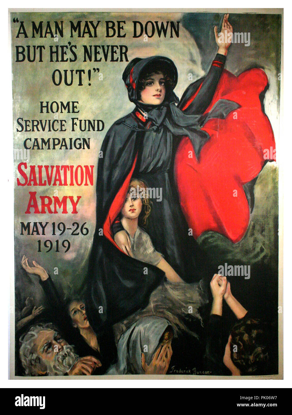 Vintage Heilsarmee Fundraising Poster 1919 Post World War 1' Home Service Fonds Kampagne' kann 19-26 "EIN MANN VIELLEICHT, ABER ER IST NIE AUS!" Stockfoto