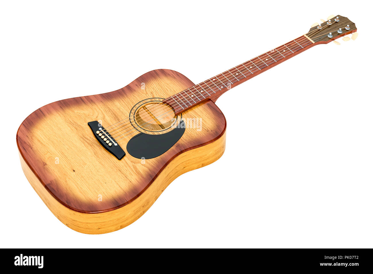 Holz- Gitarre, 3D-Rendering auf weißem Hintergrund Stockfoto