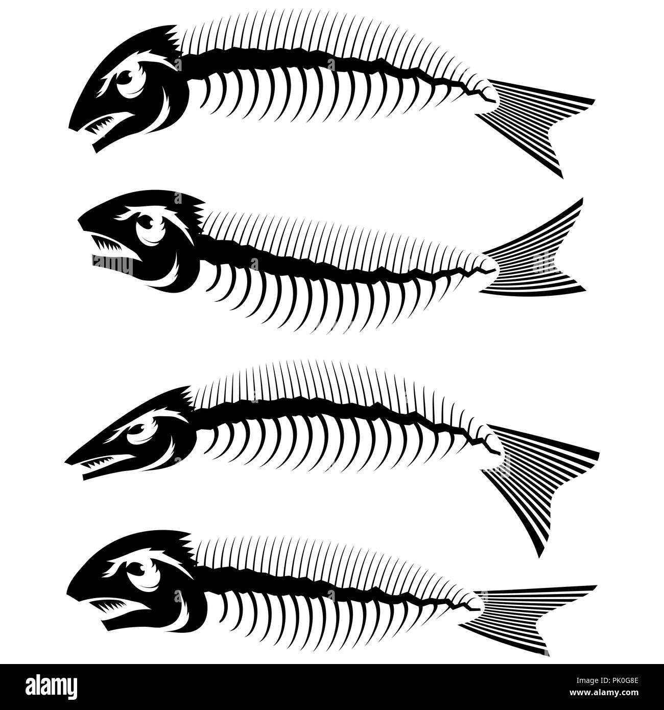 Fish Bone Skelett Set Symbol. Meer Fische Symbole. Stock Vektor