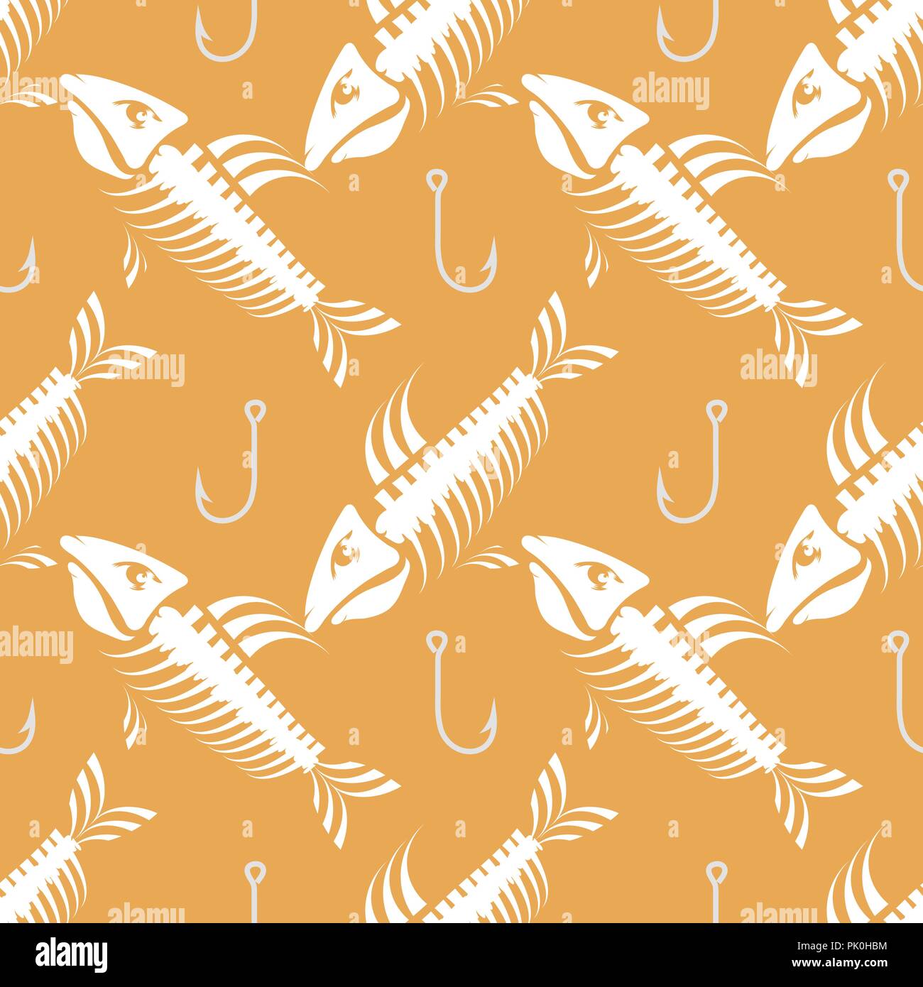 White Fish Bone Skelett nahtlose Muster. Meer Fische Symbole. Stock Vektor