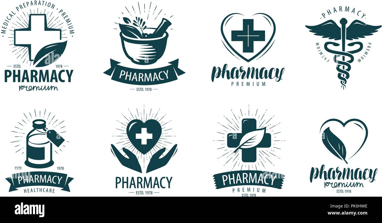Apotheke, Drogerie Logo oder Label. Medizin, Medikamente Symbol. Vector Illustration Stock Vektor