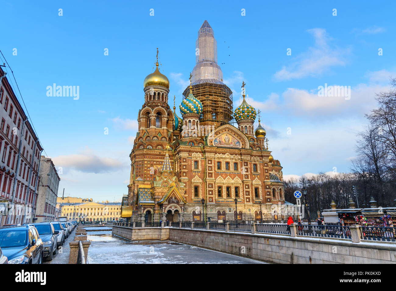 Kirche des Erlösers auf Blut im Winter. St. Petersburg, Russland Stockfoto