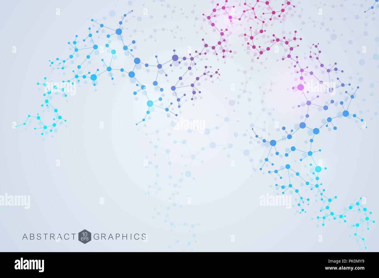 Struktur-Molekül und Kommunikation. DNA, Atom, Neuronen. Wissenschaftliches Konzept für Ihr Design. Verbundene Linien mit Punkten. Medizin, Technik, Chemie, Wissenschaft Hintergrund. Vektor-Illustration. Stock Vektor