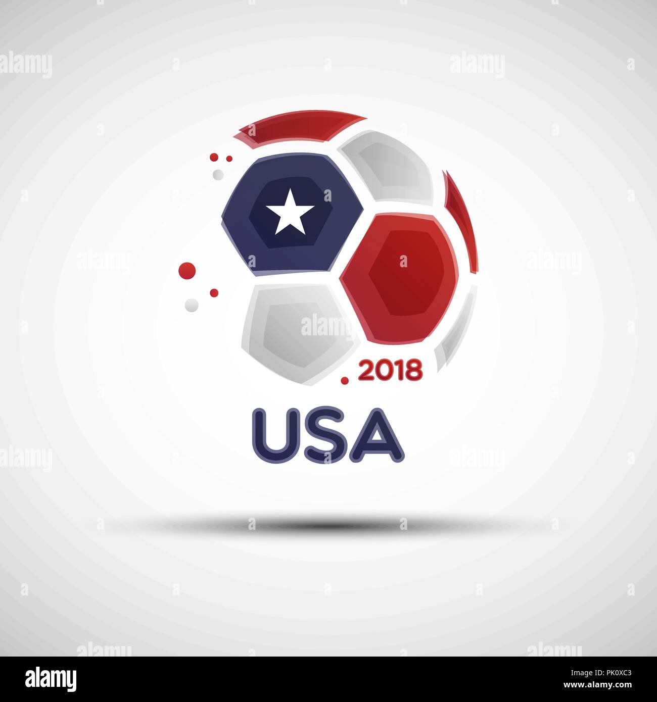 Fußball-Banner. Flagge der USA. Vector Illustration der abstrakten Fußball mit den Vereinigten Staaten von Amerika National Flagge Farben Stock Vektor