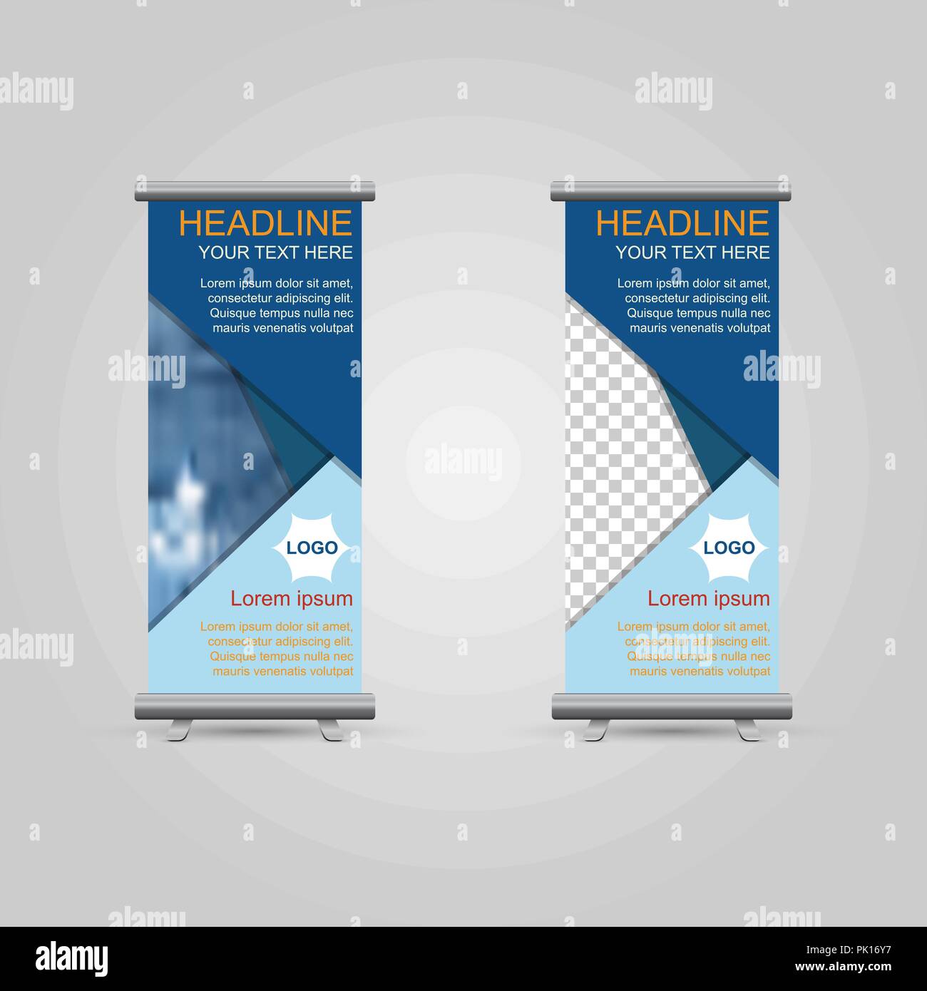 Roll Up Banner business auf grauem Hintergrund, Vektor Stock Vektor